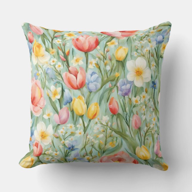 Almofada С terrível Campo Floral Primavera. Pintura (Frente)