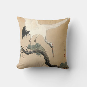 Almofada 松に鶴, guindaste do 古邨 no pinheiro, Koson,