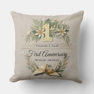 Almofada 1º Aniversário de Casamento em Papel Corte de Grou