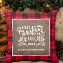 1º Natal Sr. Sra. Foto Burlap Xadrez Búfalo