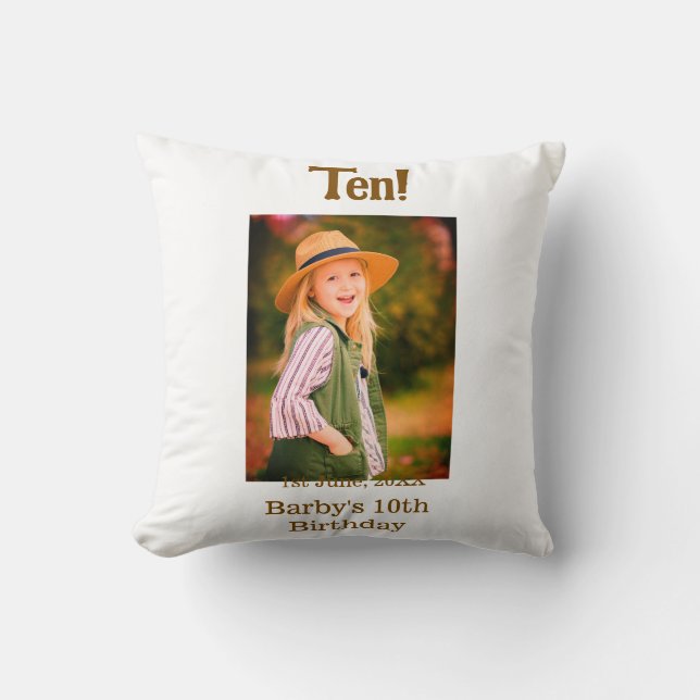 Almofada 10th birthday photo name date simple brown beige b (Frente)