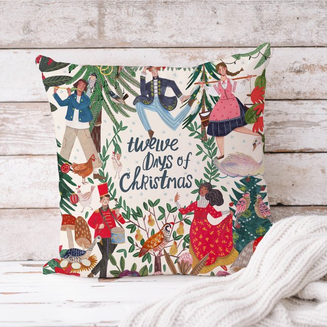 Almofada 12 dias de natal (Twelve days of Christmas vintage retro children kids home decor.
)