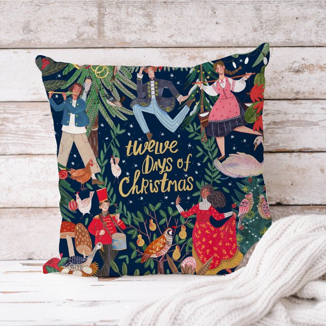 Almofada 12 dias de Natal (12 Days of Christmas Vintage Retro Characters Pillow)