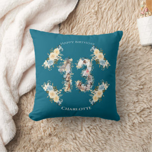 Almofada 13 Birthday Foto Collage Yellow Flower Teal