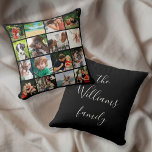 Almofada 16 Nome do Script da Família de Colagem de Fotos<br><div class="desc">Personalize com suas 16 fotos favoritas da família e adicione seu nome de família em um roteiro elegante para criar uma colagem de fotos,  memória e presente exclusivos. Você pode personalizar o fundo para sua cor favorita. Um bom tesouro! Projetado por Thisnotme©</div>