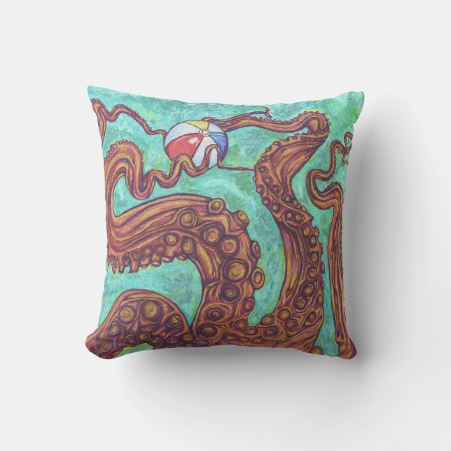 Almofada 16 x 16 Travesseiro decorativo de praia de Kraken  (Frente)