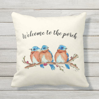 Almofada 16x16 Watercolor Bluebird, "Bem-vindo à varanda"