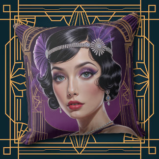Almofada 1920s Cocktail Elegance Flapper Girl Throw Pillow