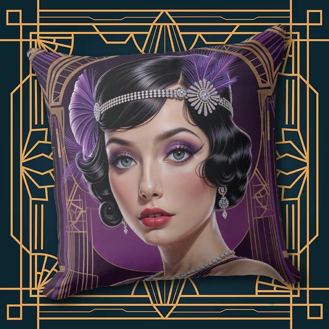 Almofada 1920s Cocktail Elegance Flapper Girl Throw Pillow (Criador carregado)