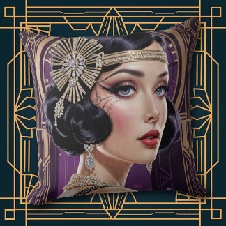 Almofada 1920s Cocktail Elegance Flapper Girl Throw Pillow