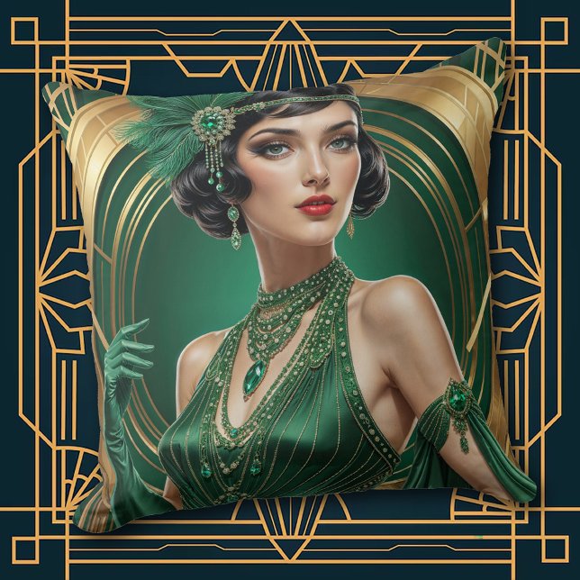 Almofada 1920s Cocktail Elegance Flapper Girl Throw Pillow (Criador carregado)