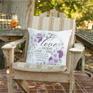 Almofada 1 Corinthians 13:4 O amor é Violeta Paciente Flora