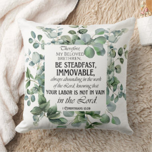Almofada 1 Corinthians 15:58 Inspirational Verse Eucalyptus