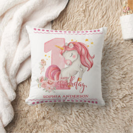 Almofada 1st Birthday Unicorn Pink Little Girl 