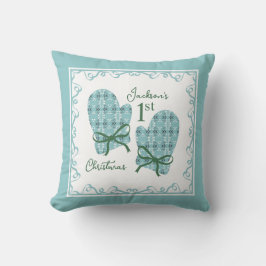 Almofada 1st Christmas Mittens Green Bow Holiday