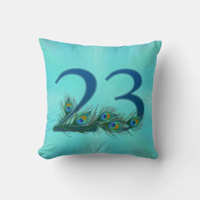 Almofada 23 Aniversário Elegante Pena de Pavão (Frente)