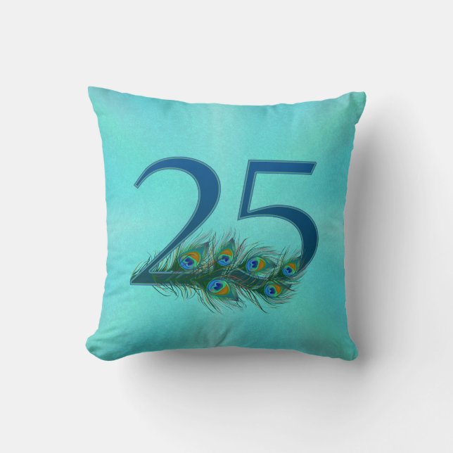Almofada 25 Aniversário Elegante Pena de Pavão (Frente)