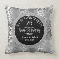 25 de Casamento Aniversário Negro e Silver Damasco