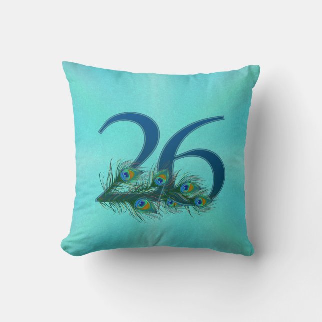 Almofada 26 Aniversário Elegante Pena de Pavão (Frente)