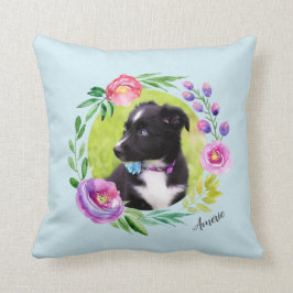 Almofada 2 Fotografias Floral Wreath Personalizadas| Azul c