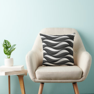 Almofada 3 Padrão Dimensional de preto e branco ondulado