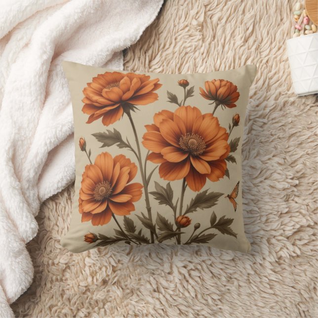 Almofada 3d flores laranja queimadas no travesseiro de fund (Cobertor)