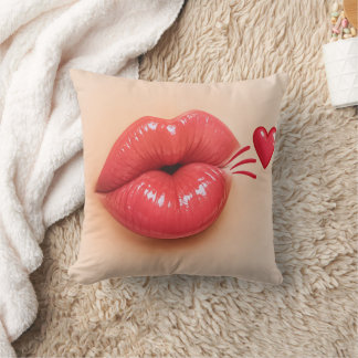 Almofada 3D Red Lips & Heart Kiss Throw Pillow | Romantic V