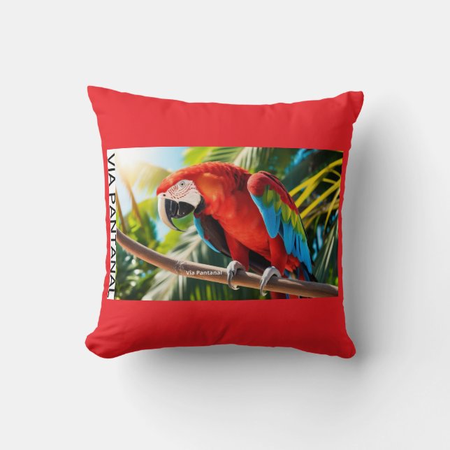 Almofada 40,6 cm x 40,6 cm Arara Vermelha (Frente)