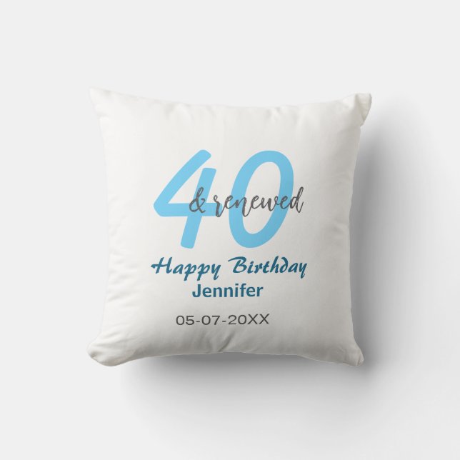 Almofada 40th & renewed birthday name date blue bold number (Frente)