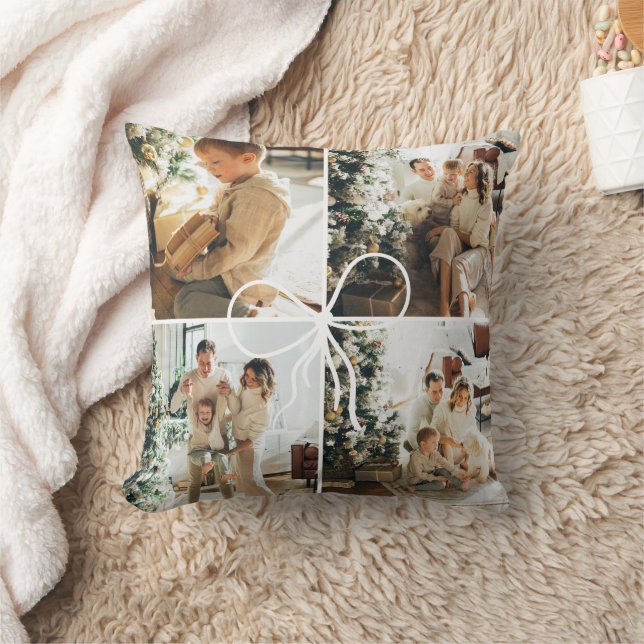 Almofada 4 Photo Bow Wrap Christmas Family Keepsake (Cobertor)