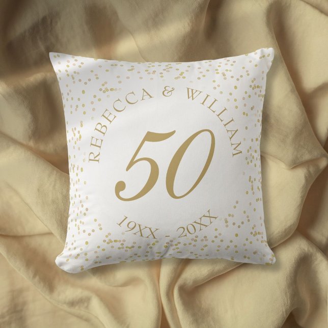 Almofada 50º aniversário do casamento Dust Confetti Dourada (50th Wedding Anniversary Gold Dust Confetti Throw Pillow)