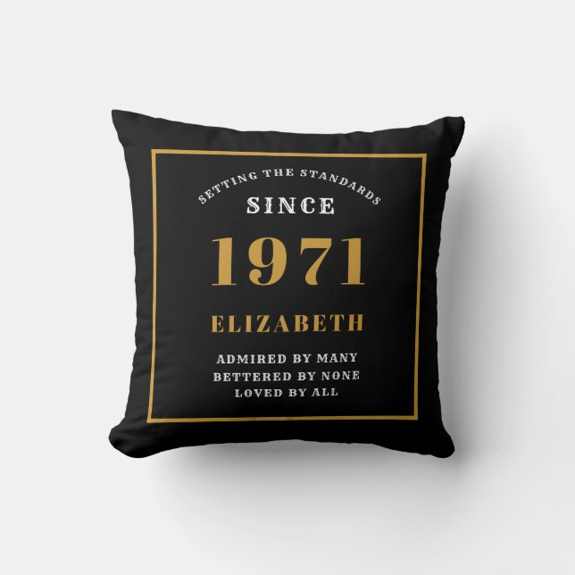 Almofada 50º aniversário personalizado 1971 chic Black (Frente)