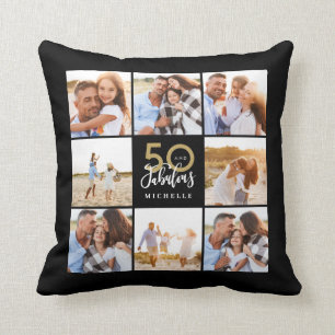 Almofada 50 anos e fabuloso aniversário de fotos em preto-