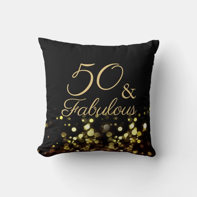 Almofada 50 e Fabuloso Aniversário Negro e Dourado (Frente)