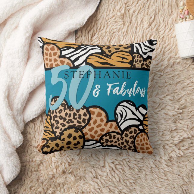 Almofada 50 e Fabuloso Na moda Teal Animal Print Hearts (Cobertor)