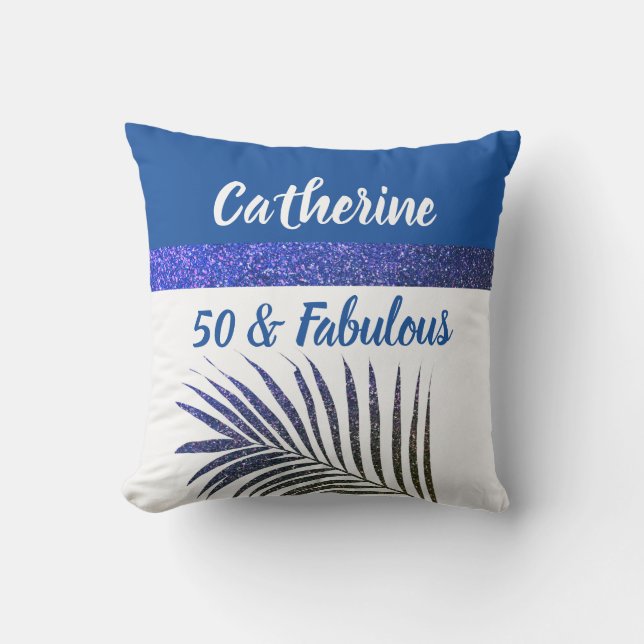 Almofada 50 & Fabuloso Nome Monograma Blue Glitter Chic (Frente)