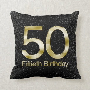 Almofada 50th Aniversário, encanto Dourado preto elegante
