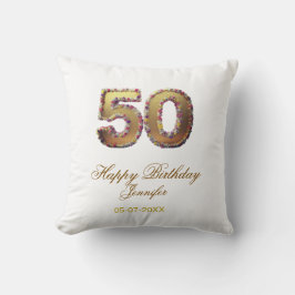 Almofada 50th birthday add name date year gold floral bold 