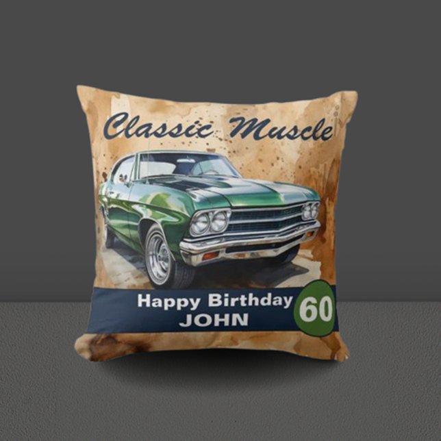 Almofada 60.º Aniversário, Clássico (Celebrate in style with our classic green muscle car illustration! )