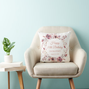 Almofada 70 Birthday Personalizado Borgonha Rosa Floral