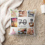 Almofada 70 de aniversário personalizado foto colagem branc<br><div class="desc">Um presente único para uma mulher de 70,  celebrando sua vida com uma colagem de 8 fotos,  fotos. Personalize e adicione seu nome,  70 anos e uma data. Um fundo branco chic. Cinzas e letras e números negros. O nome é escrito com um moderno estilo escrito à mão.</div>