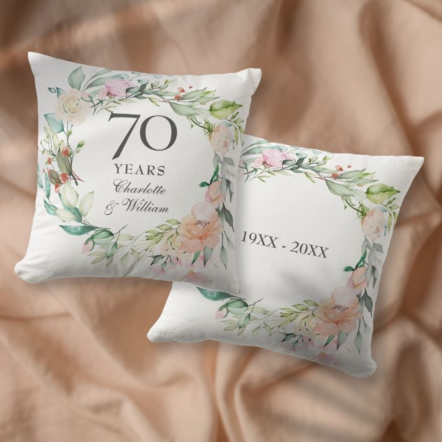 Almofada 70 Platinum Casamento Rosas de Aniversário Floral (70th Platinum Wedding Anniversary Roses Floral Throw Pillow)