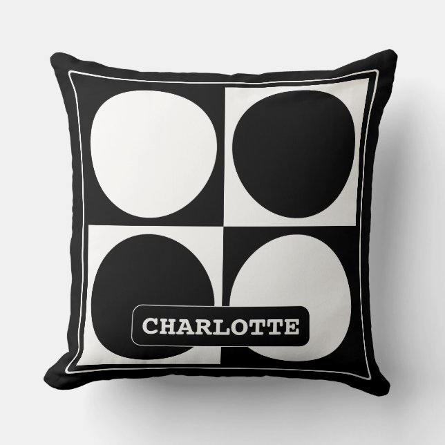 Almofada 70s Checks and Circles Black and White (Frente)