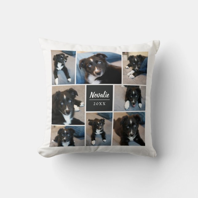 Almofada 8 Colagem de Fotos| Padrão Floral| Preto Mudado (Frente)