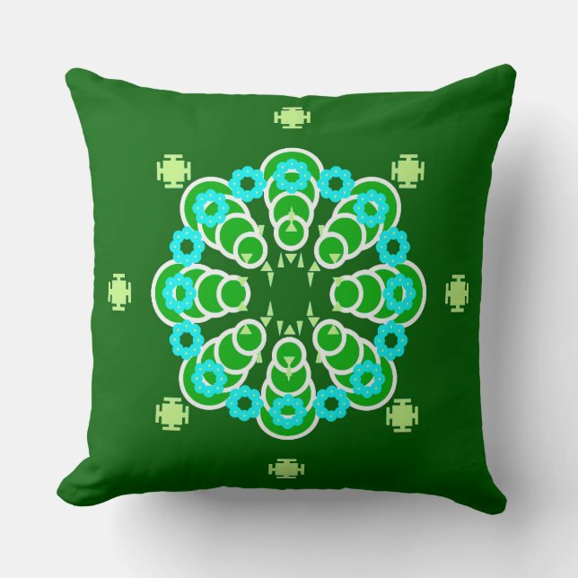 Almofada 8 pontos Mandala, Dark Jade Green e Aqua (Frente)