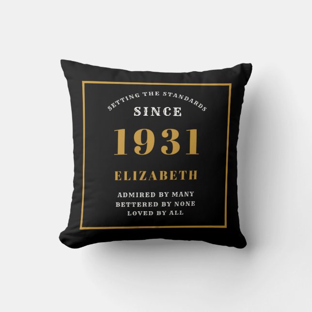 Almofada 90 Birthday 1931 Chic Black Personalizado Elegante (Frente)