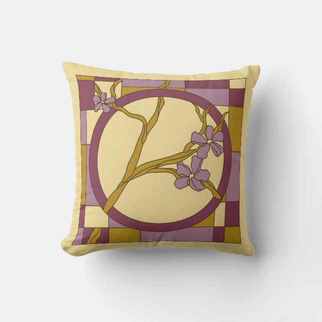 Almofada A arte moderna Nouveau floresce o roxo do círculo (Frente)