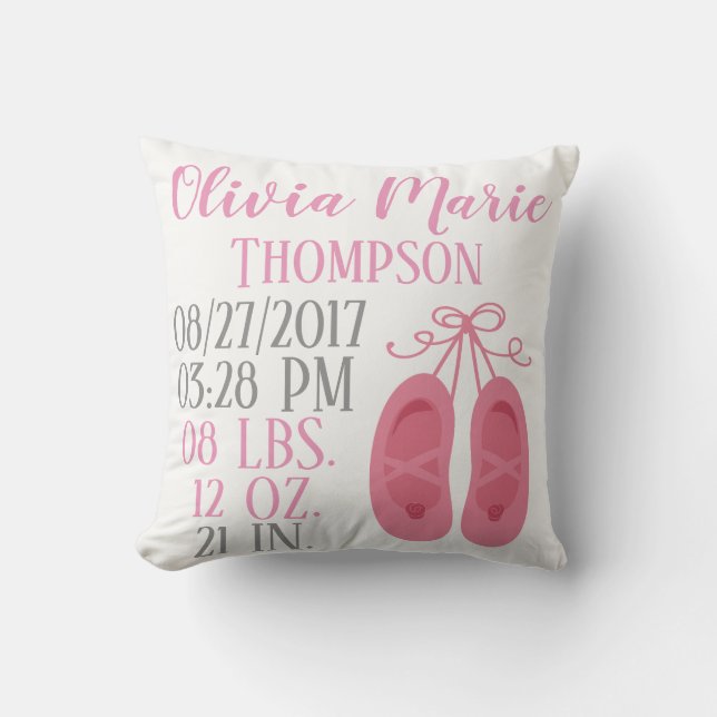 Almofada A bailarina cor-de-rosa do bebé calça o nascimento (Frente)