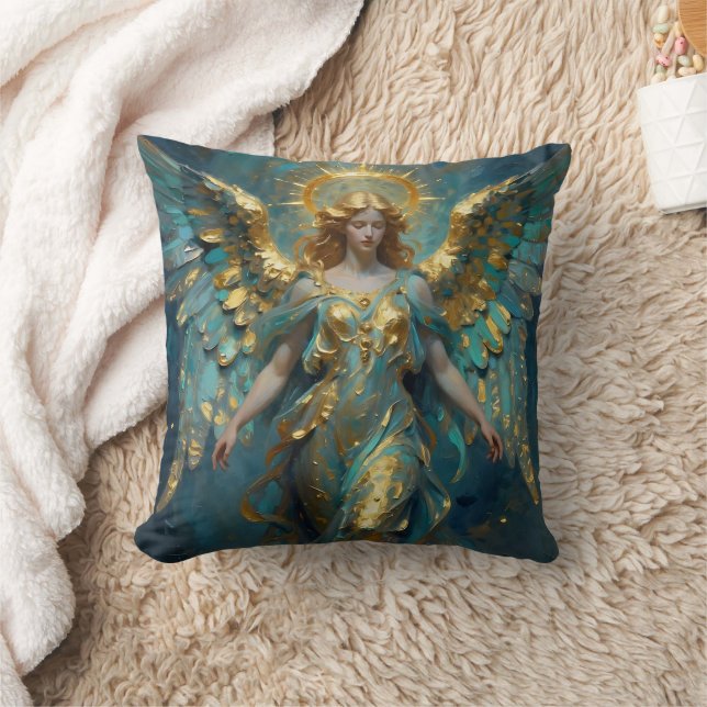 Almofada A Beautiful Gold and Turquoise Angel  (Cobertor)