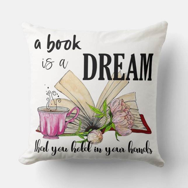 Almofada A Book Is a Dream Pillow | Square Throw Cushion (Frente)